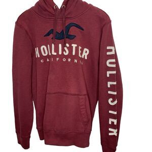 Hollister Hoodie Pullover Drawstring Topstitch Logo Graphic Womens Size S Maroon